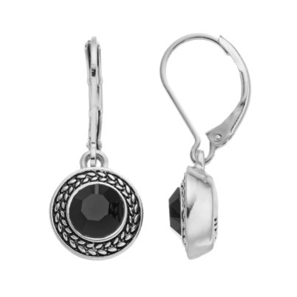 NWT! Silver Black Crystal Stone Drop Earrings Nickel Free